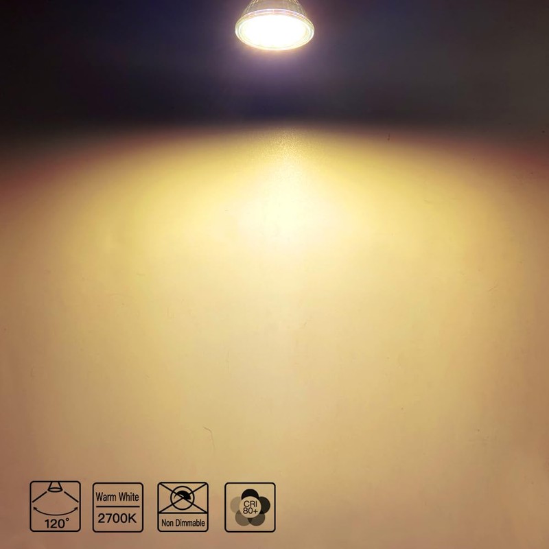 CQTLED GU10 LED Light Bulbs 5W,Warm White 2700K, 500LM,110-220V,120°Wide Angle,Replaces