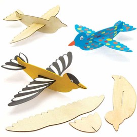 Baker Ross FC704 Bird Wooden Gliders - Pack of 8, Wood Crafts kits for Kids, Colouring Crafts for Kids