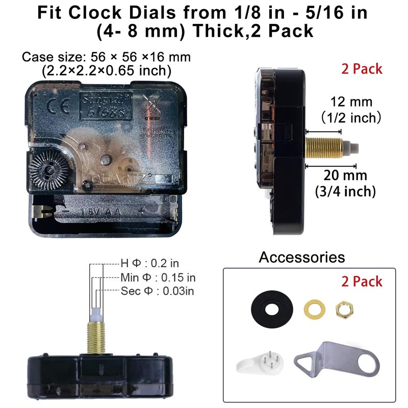 EMOON 2 Pack Wall Clock Movement Mechanism with 4 Pack