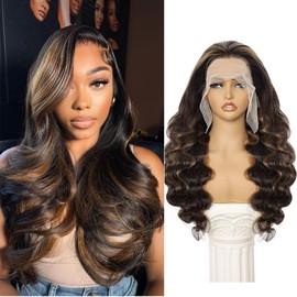 HANGFIRST 1B/30 Highlight Lace Front Wig Human Hair 13x6 Ombre Lace Front Wig Human Hair 180% Density Body Wave HD Lace Frontal Wigs Human Hair Colored Balayage Wig for Black Women 32Inch
