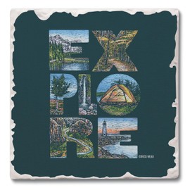 Thirstystone Explore Single Tumbled Tile Stone Coaster with Protective Cork Backing Manufactured in The USA 4" Square