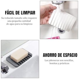 Jabonera de Baño de Silicona 3 Piezas con Drenaje Automático en Cascada, Antideslizante e Irrompible - Porta Jabón para Ducha, Baño, Cocina, Fregadero
