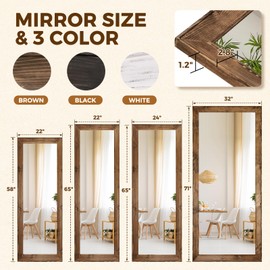 ABSWHLM Full Length Mirror 65"x22" - Beveled Edge Rustic Brown Dressing Mirror, Solid Wood Frame, Wall Mounted or Standing for Bedroom, Entryway, Living Room