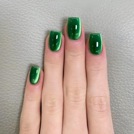 Green Press on Nails Short Square Fake Nails with Glitter Design Green Nails Press ons Artificial Acrylic Nails Glossy Nails Press ons Full Cover Stick on Nails Glue on Nails for Women Girls 24Pcs