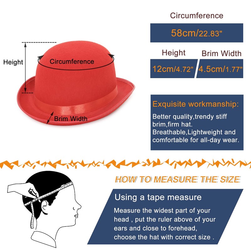 GEMVIE Classic Black Felt Derby Hat Lightweight Bowler Hat Novelty