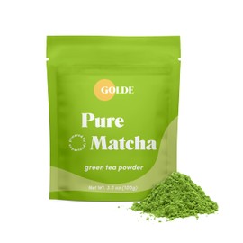 GOLDE - Pure Matcha - Ceremonial Grade Matcha Powder - Green Tea Superfood w/L-Theanine & Antioxidants - 60mg Caffeine - Jitter Free Energy - 100g Pouch