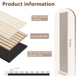 Fuairmee 2-Pack 94.5 * 12.6 Inches Modern Acoustic Wood Wall Panels White Oak Color Soundproof Wood Slat Panel for Interior Wall Decor 3D Fluted Sound Absorbing Paneling For Homes, Offices, Studios