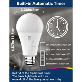 UNILAMP Timer Light Bulb Indoor: A19 Light Bulb with Timer Built in, 13W LED Bulbs 100 Watt Equivalent, 5000K Daylight, Indoor Outdoor Automatic Light Bulbs for Porch Lamps, 4 Pack