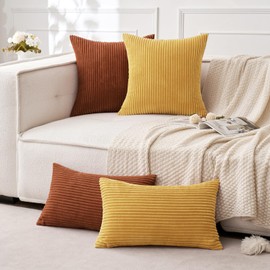 MIULEE Pack of 2 Corduroy Soft Soild Decorative Square Throw Pillow Covers Cushion Cases Pillowcases for Sofa Bedroom Car 20 x 20 Inch 50 x 50 Cm Gold