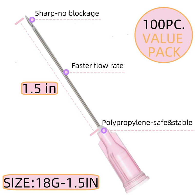 100 Pcs 18 Gauge 1.5 Inch Sterile Disposable Lab Supplies,