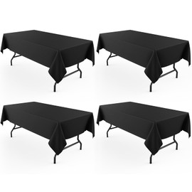 Pureegg Durable Table Cloth 60" x 102" - Reusable Polyester Black Tablecloths for Rectangle Tables, Washable Fabric Table Cover for Holiday Party, Dinner, Wedding & Baby Shower, 4 Packs
