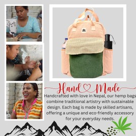 YAK & YETI Handcrafted Hemp Backpack from Nepal – Eco-Friendly, Durable, and Stylish with Adjustable Straps-Multi Pocket-Best for Travel and Hiking-Fits Laptop-For Men and Women-Bag