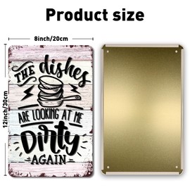 QYAYIK Funny Kitchen Quote The Dishes are Looking at Me Dirty Again Metal Tin Sign Wall Decor, Rustic Kitchen Signs with Sayings for Home Kitchen Decor Gifts, 8x12 Inch