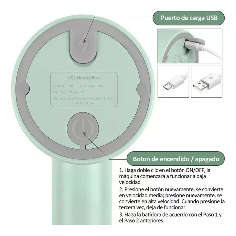 EGTMA Batidora Eléctrica De 3 Velocidades 2 Cabezas Para Alimentos