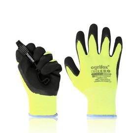 FUZZIO 12 Pairs Fluorescent Ogrifox Shrink Latex Coated Work Gloves Glove Clip (XL-10, Yellow)