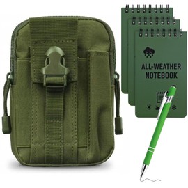 Waterproof Notepad, 5pcs Mini Spiral Notebook & Pen Set with Grid, Waterproof All-Weather Stone Paper Tactical Steno Pads with Pen & Hanging Bag Cover Pocket Notepad for Outdoor Activities Record