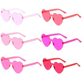 Fengek 6 Pcs Heart Shape Sunglasses Frameless Transparent Glasses Party Favors for Women, Multicolor 4