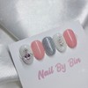 [Handmade Nail Tips] Pink Beam Planet Nails - Coffin Egg