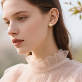 SLUYNZ Solid 925 Sterling Silver Plumeria Flower Stud Earrings for Women Teens White Flower Stud Earrings Spring