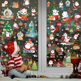 OdiuK Fensterbilder Weihnachten Selbstklebend, 120 Stück Winter Fensteraufkleber Wiederverwendbar PVC Aufkleber Weihnachtstiere Fenstersticker, Fensterfolie Weihnachten Deko für Fensterdeko Schränke
