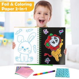 FUNNYB&G Foil Art Kids Arts & Craft Activity: Creative Travel Toy for DIY Activity, Craft Set Children | Gift Girls 4 5 6 7 8 9 Years (Dinosaur)