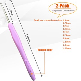 Mdoker 2PCS Small Size Crochet Hook Ergonomic Handle Crochet Hook Needles for Arthritic Hands,Thread Crochet Steel Lace Hooks Size 2.5mm