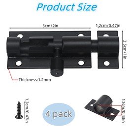 4 Pack Black Barrel Bolt Lock, 2 Inch Door Latch Lock Aluminum Alloy Slide Bolt Latch Security Sliding Lock with Screws Door Lock for Gate, Warehouse, Bathroom, Fence