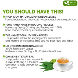 FreshDrinkUS, Premium 6oz Neem Leaf Powder, 100% Natural and Pure from Neem Leaves Dried, for Hair and Skin, No Additives, No Gluten, No Sugar, Vegan