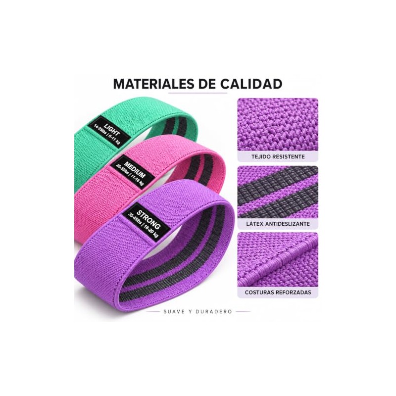 Bandas de Resistencia para Ejercicio, Set de 3 de Tela