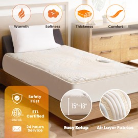 blunique Electric Heated Mattress Pad King Size Dual Control Bed Warmer, Deep Pocket, 10-Hour Auto Off, Machine Washable, 3D Air Layer Fabric, 78"x80", Gold