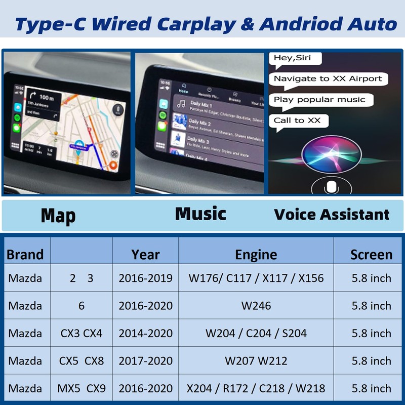 Dasbecan TK78-66-9U0C Type-C Mazda Apple Carplay Android Auto Retrofit Kit