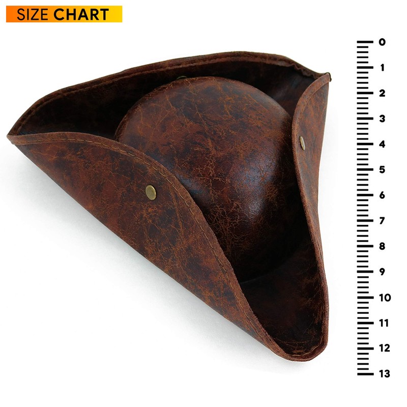 Skeleteen Faux Leather Pirate Hat - Brown Distressed Leather Colonial