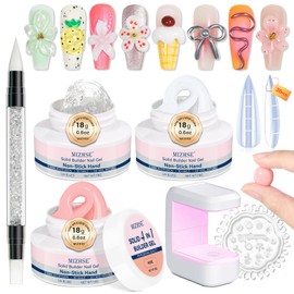 MIZHSE Solid Builder Gel Nail Kit with Nail Lamp, 3 Colors 3D Nail Gel Clear Milky White Nude Hard Sculpting 3D Art U V LED Gels with Dual Form