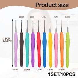 10 PCS Small Crochet Hooks Set Soft Grip Rubber Handles Crochet Hooks Size 0.5mm to 2.75mm Lightweight Ergonomic Crochet Hooks for Beginners Adults Crochet Lovers for Lacework (Multicolor)