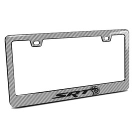 iPick Image Compatible with Dodge SRT Hellcat in 3D Silver Real 3K Carbon Fiber Finish ABS Plastic License Plate Frame