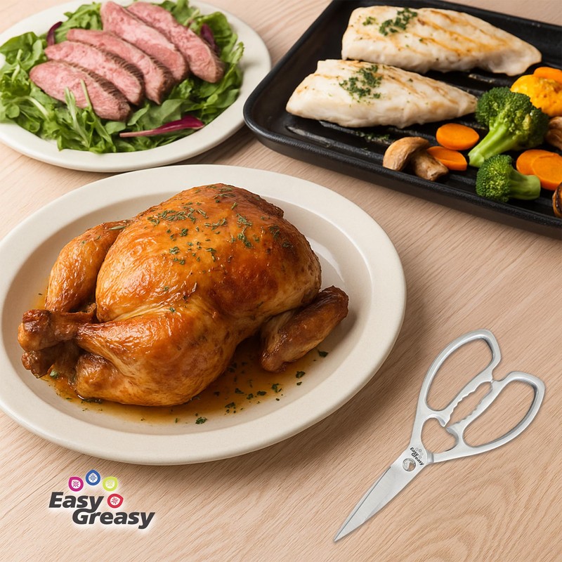 Easy Greasy - 8" Heavy Duty Stainless Steel Kitchen Scissors