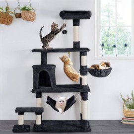 Yaheetech 62in Multi-Level Cat Tree Tower Condo with Scratching Posts, Removable Platform & Hammock, Cat Activity Center Play Furniture for Kittens, Cats & Pets