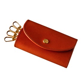 AME DE MASSE Genuine Leather Keychain, Made in Japan, Tochigi Leather, Gold-Plated, 4-Slot Card Holder, Key KC-026, Russet Brown