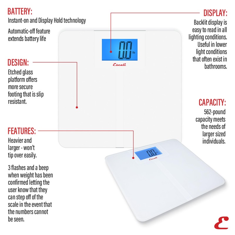 Escali High Capacity Anti-Slip Digital Bathroom Scale for Body Weight