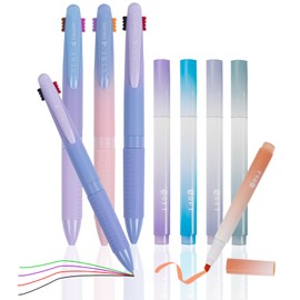 YRYUNRUI 6pcs 4 Colors Ballpoint Pens with 4pcs Aesthetic Highlighters, 0.7mm Multicolor Pens with Long-Lasting Ink, Retractable Cute Pen Comfort Colored Pens for Schools Supplies (Purple, 7)