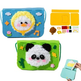 PupuMiao Sewing Kit for Kids Mini Purse Making Kit with Stickers DIY Embroidery Sewing Art Crafts Set Sew Your Own Felt Animals Bags 2 Embroidery Projects for Beginners Girls Boys 5-12 (Panda+Duck)