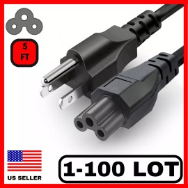 LORDTRONICS Lot of 1-100 AC Laptop Power Cord Cable 3 Prong Mickey Mouse 5FT Laptop Printer - 5 PCS