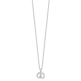 Real 925 Sterling Silver CZ Cubic Zirconia Double Horseshoe 15.5 inch Pendant Necklace Charm Chain 15.5"