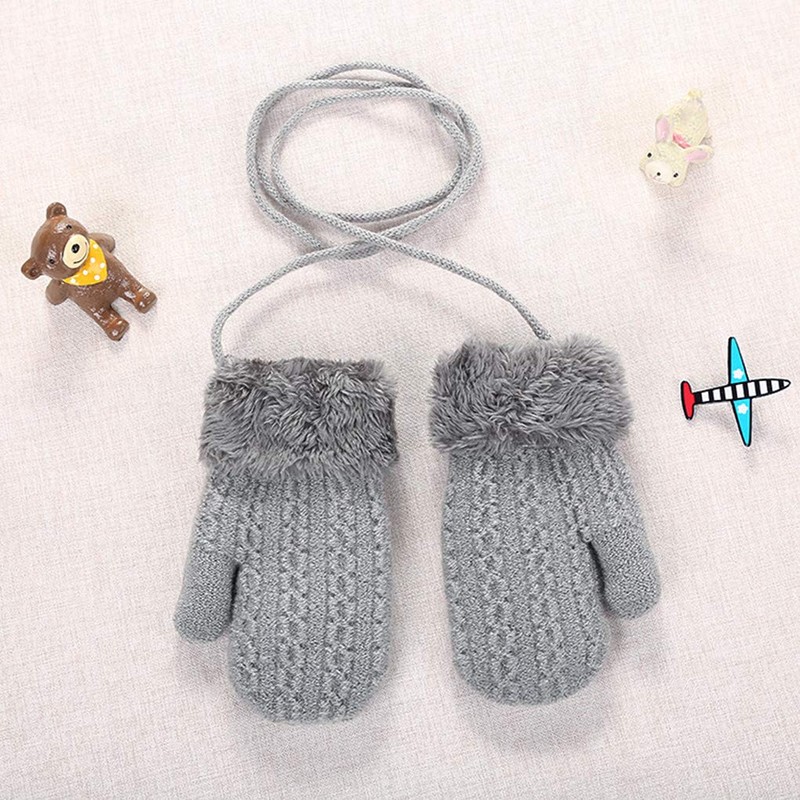 Children's double knitted gloves, mittens made of wool, plush winter