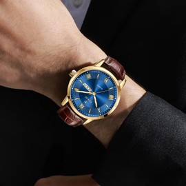 Taxau Watches Men's Gentleman Men's Watch Business Leisure Men's Watches Luxury Men's Watch Roman Numerals Men's Watch with Date and Day Display Men's Watch Waterproof Watches for Men, Brown leather