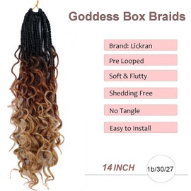 Goddess Box Braids Crochet Hair -14 Inch 8 Packs Pre Looped Bohomian Box Braid Crochet Hair for Black Women, Boho Crochet Braids with Curly Ends,Crochet Box Braids Synthetic Hair Extensions 1b/30/27