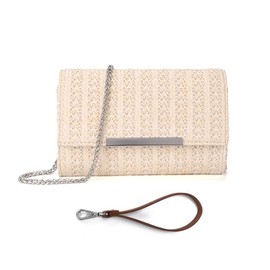 AFKOMST Small Clutch Purses for Women Summer Crossbody Bags and Straw Wristlet Handbags with Chain Strap