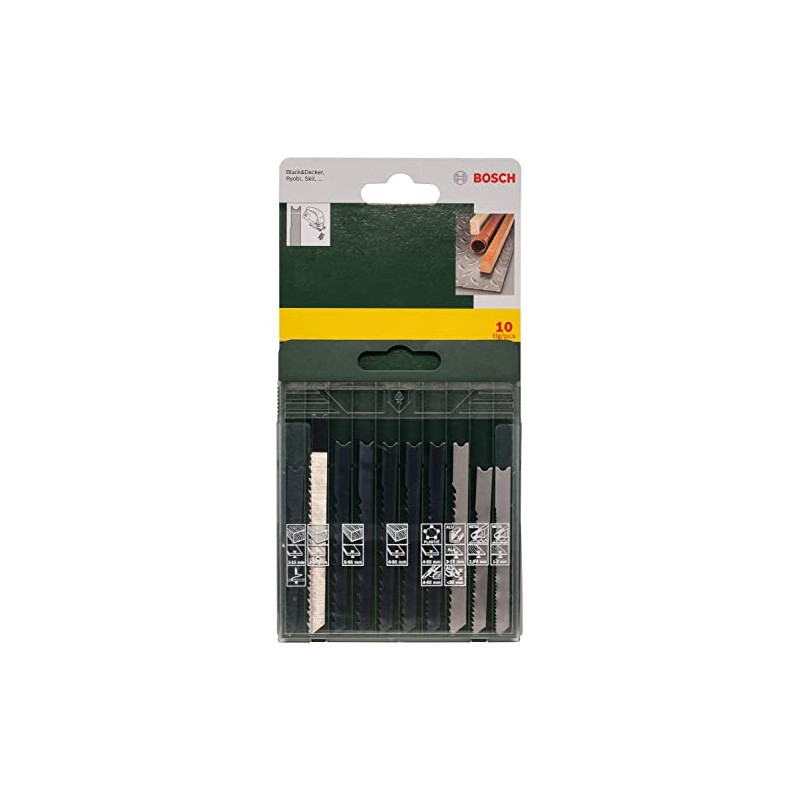 Bosch 2607019460 10-Piece Saw Blade Box, Wood/Metal/Plastic (U-Shank), Silver