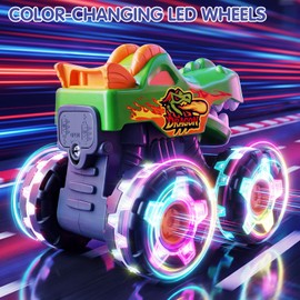 HOLA 3 Pack Friction Monster Truck Toys for 1 Year Old Boys & Girls, Push & Go Light Up Cars with Color Changing LED Wheels, Toys for Toddlers 1-5 Boys Girls Christmas Birthday Gifts