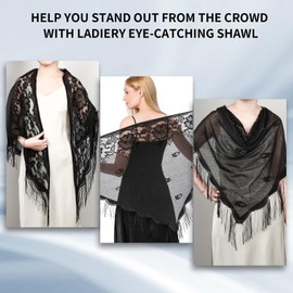 simarro Women Lace Wraps Shawls Soft Mesh Fringe WrapsTriangle Scarf Shawl for Wedding Evening Party Dresses(Black)